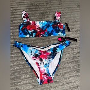 No Boundaries Cheeky High leg Bikini Red, White & Blue M 7-9 NWT